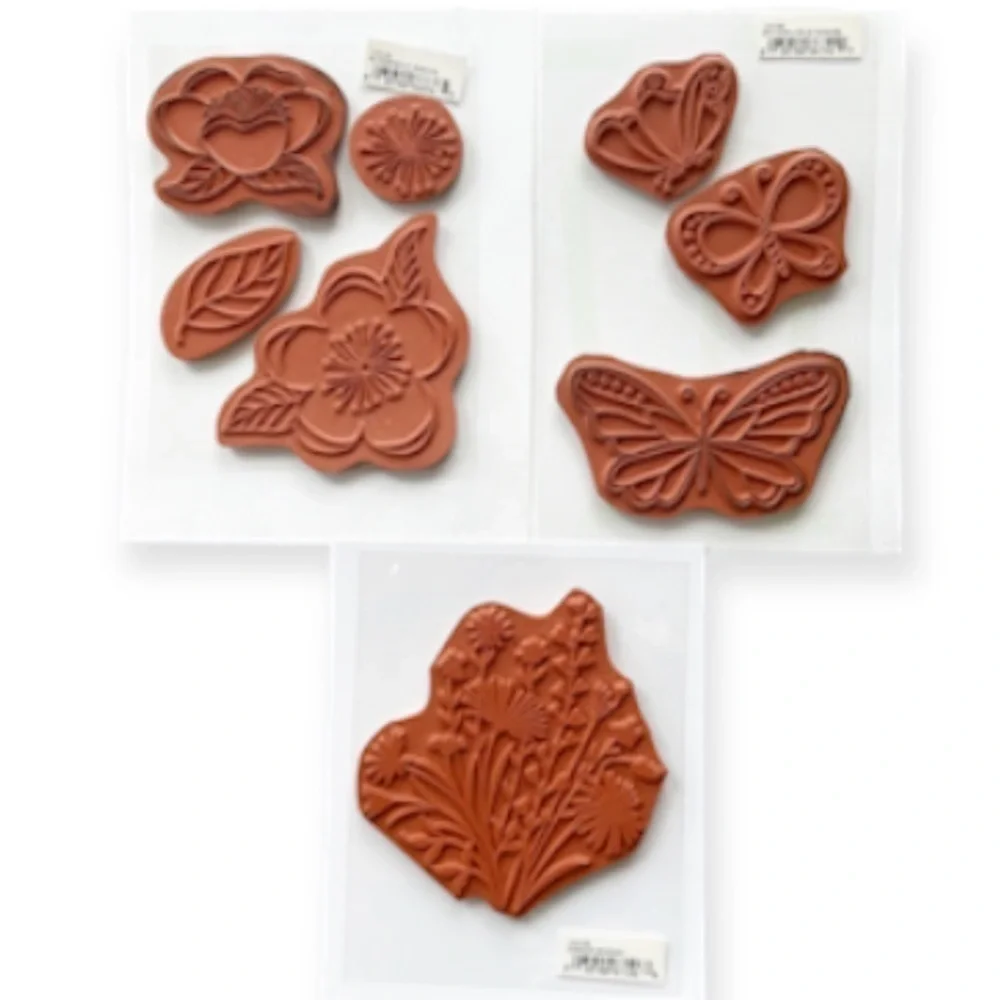 Hero Arts Set of 3 Cling Stamp Sets Flowers Butterflies Rubber Retired